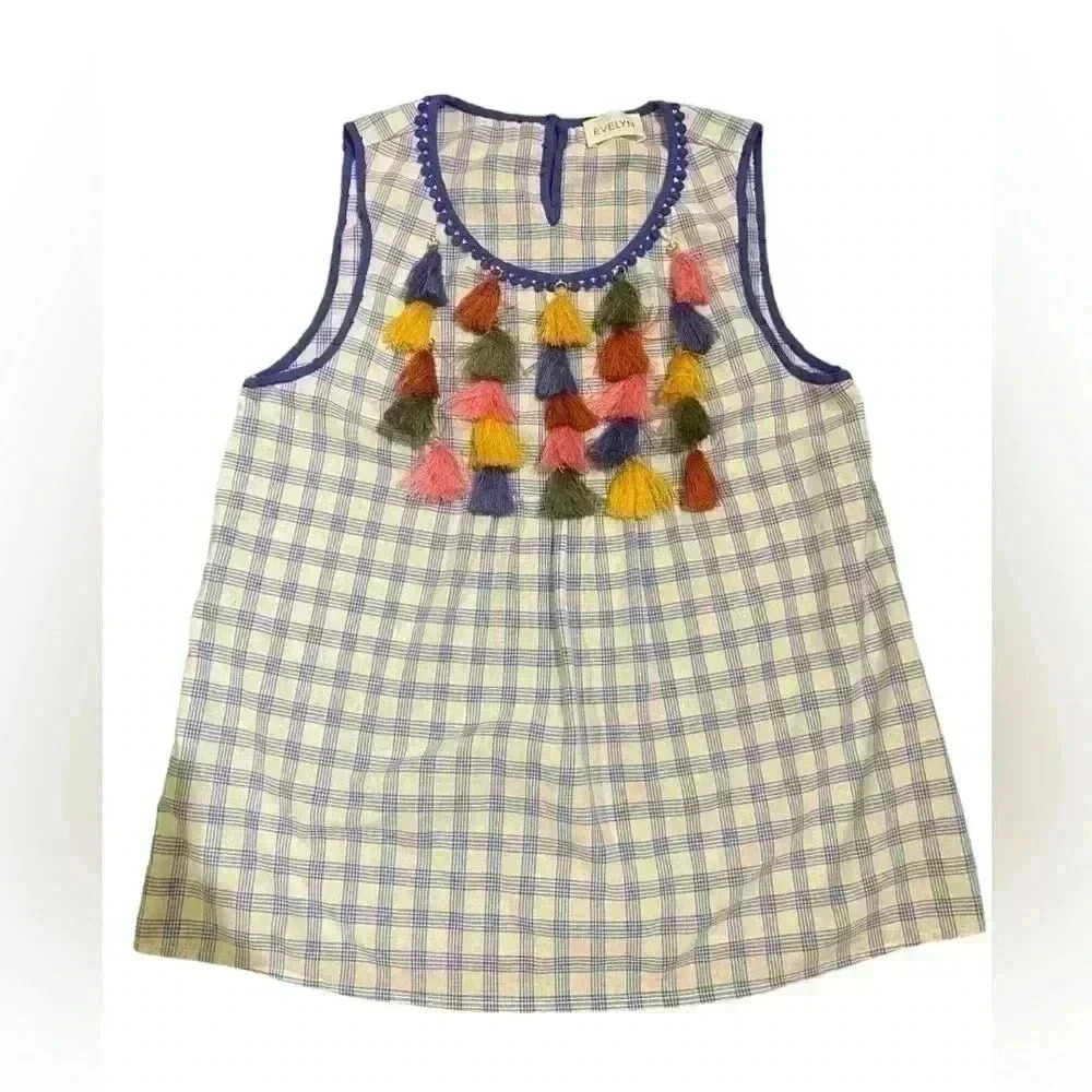 EVELYN Tassel Gingham Top Size Small